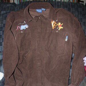 Pooh & Friends Long-Sleeve Button-Down Brown Corduroy Shirt - Ladies Small